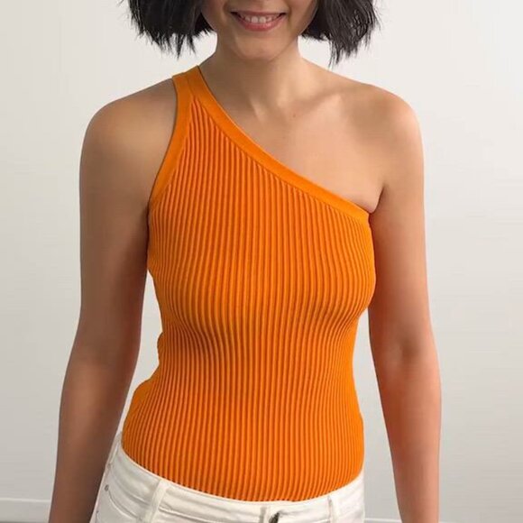 Guess Mel Ottoman One-Shoulder Thong Bodysuit Size Small New Orange Asymmetrical - Picture 1 of 10